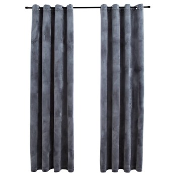 2 db antracit bársony sötétítőfüggöny gyűrűkkel 140 x 255 cm