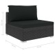 12 részes fekete polyrattan kerti bútorszett párnákkal