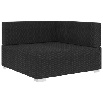 1 db fekete polyrattan moduláris sarokfotel párnákkal