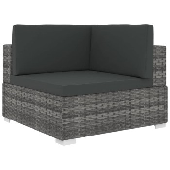 1 db szürke polyrattan moduláris sarokfotel párnákkal