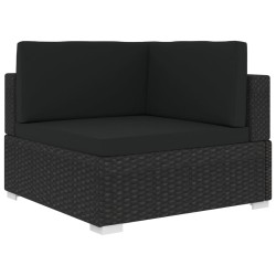 1 db fekete polyrattan moduláris sarokfotel párnákkal