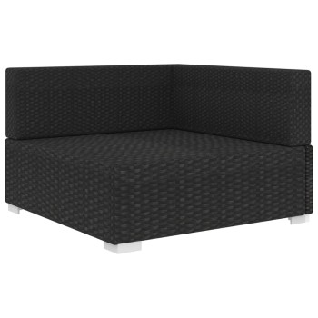 1 db fekete polyrattan moduláris sarokfotel párnákkal