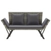 Szürke polyrattan kerti pad párnákkal 176 cm