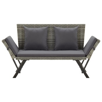Szürke polyrattan kerti pad párnákkal 176 cm