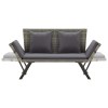 Szürke polyrattan kerti pad párnákkal 176 cm
