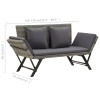 Szürke polyrattan kerti pad párnákkal 176 cm