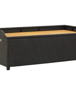 Fekete polyrattan kerti tárolópad 120 cm