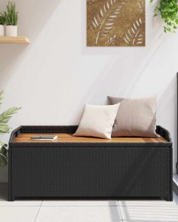Fekete polyrattan kerti tárolópad 120 cm