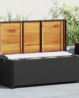 Fekete polyrattan kerti tárolópad 120 cm