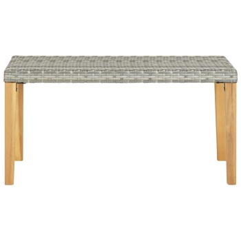 Szürke polyrattan és tömör akácfa kerti pad 120 cm