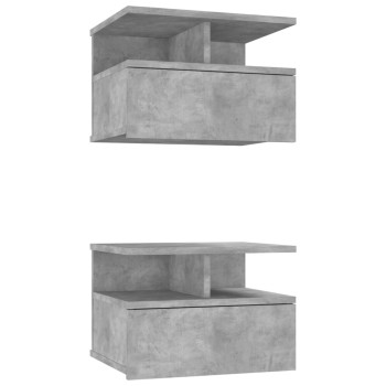 2 db betonszürke szerelt fa lebegő éjjeliszekrény 40x31x27 cm