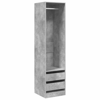 Betonszürke szerelt fa ruhásszekrény fiókokkal 50 x 50 x 200 cm