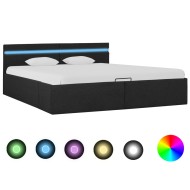 Sötétszürke led-es szövetágy hidraulikus tárolóval 160 x 200 cm