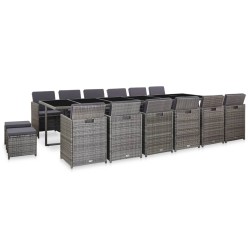 17 részes szürke polyrattan kültéri étkezőgarnitúra párnákkal