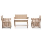 4 részes bézs kerti polyrattan bútorszett párnákkal
