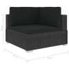 2 db fekete moduláris polyrattan sarokfotel párnákkal