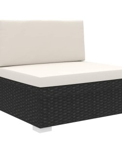 Fekete moduláris polyrattan középső kanapé párnákkal