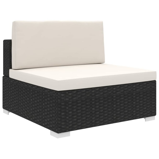 Fekete moduláris polyrattan középső kanapé párnákkal