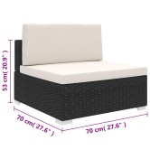 Fekete moduláris polyrattan középső kanapé párnákkal
