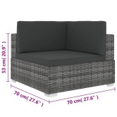 Szürke moduláris polyrattan sarokfotel párnákkal