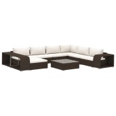 10 részes barna polyrattan kerti bútorgarnitúra párnákkal