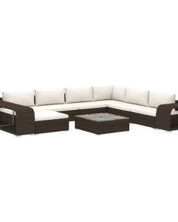 10 részes barna polyrattan kerti bútorgarnitúra párnákkal