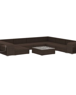10 részes barna polyrattan kerti bútorgarnitúra párnákkal
