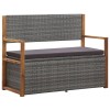 Szürke polyrattan és tömör akácfa tárolópad 115 cm