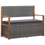 Szürke polyrattan és tömör akácfa tárolópad 115 cm