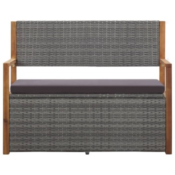 Szürke polyrattan és tömör akácfa tárolópad 115 cm