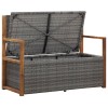 Szürke polyrattan és tömör akácfa tárolópad 115 cm