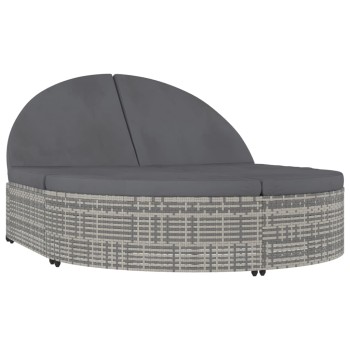 2 személyes szürke polyrattan kerti napozóágy párnával