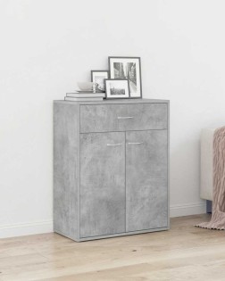 Betonszürke szerelt fa tálalószekrény 60 x 30 x 75 cm