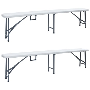 2 db fehér összecsukható hdpe kerti pad 180 cm