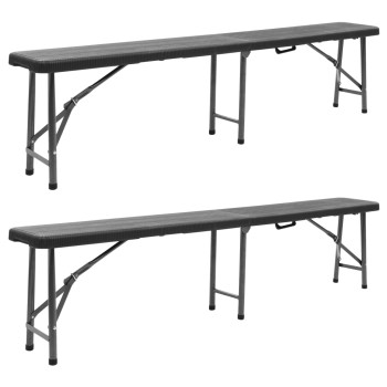 2 db fekete összecsukható hdpe kerti pad 180 cm