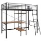 Fekete fém emeletes ágykeret asztallal 90 x 200 cm Fekete fém emeletes ágykeret asztallal 90 x 200 cm