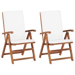 2 db krémszínű dönthető tömör tíkfa kerti szék párnákkal