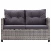 Kétszemélyes szürke polyrattan kerti kanapé párnákkal 124 cm