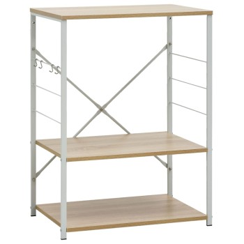 Fehér és tölgy szerelt fa mikrohullámú szekrény 60x39,6x79,5 cm