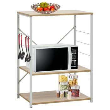 Fehér és tölgy szerelt fa mikrohullámú szekrény 60x39,6x79,5 cm
