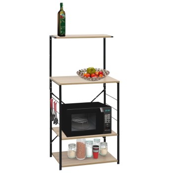 Fekete-tölgyszínű szerelt fa mikrosütő szekrény 60x39,6x123 cm