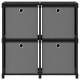 4 rekeszes fekete szövet bemutató polc dobozokkal 69x30x72,5 cm
