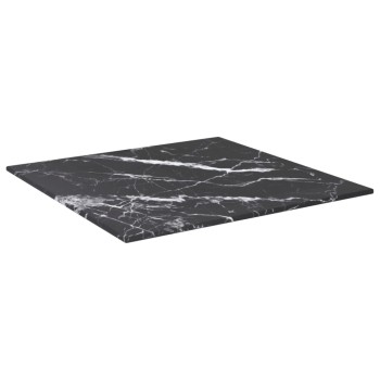 Fekete edzett üveg asztallap márványdizájnnal 40 x 40 cm 6 mm