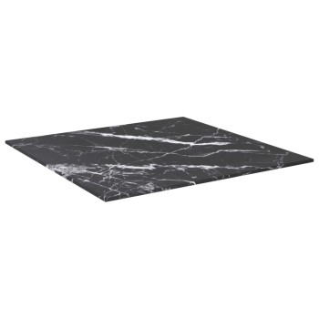 Fekete edzett üveg asztallap márványdizájnnal 50 x 50 cm 6 mm