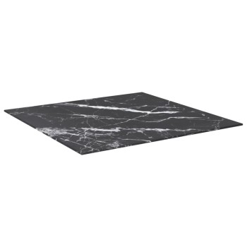 Fekete edzett üveg asztallap márványdizájnnal 70 x 70 cm 6 mm
