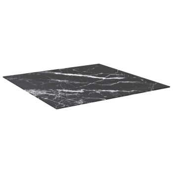 Fekete edzett üveg asztallap márványdizájnnal 80 x 80 cm 6 mm