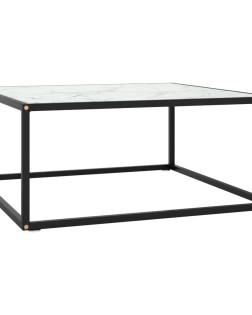 Fekete dohányzóasztal fehér márvány mintás üveggel 80x80x35 cm
