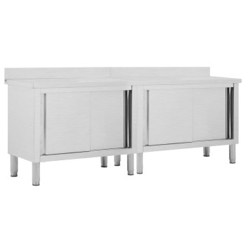 2db rozsdamentes acél munkaasztal tolóajtókkal 240x50x(95-97)cm