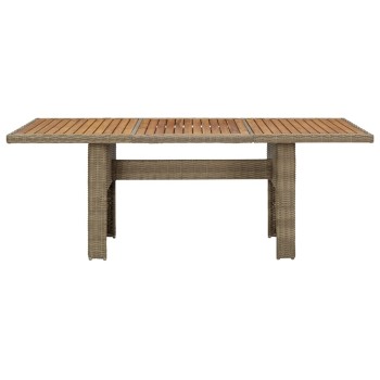 Barna polyrattan kerti étkezőasztal 200 x 100 x 74 cm