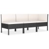 3 részes fekete polyrattan kerti bútorszett párnákkal